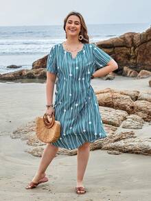 EMERY ROSE Kích thước lớn Của phụ nữ Chấm bi , Sợi dây & Họa tiết Hình học Cổ áo có khía Đầm Với Tròn Cho mùa hè - Nhiều màu - Xem 4