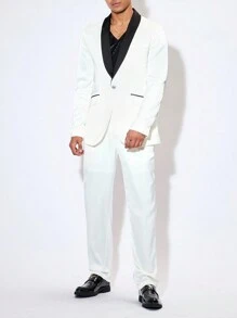 Manfinity VCAY 男士節日服裝,婚禮季節,精心製作的春夏派對套裝,包含編織西裝和褲子 - 彩色 - 查看 2