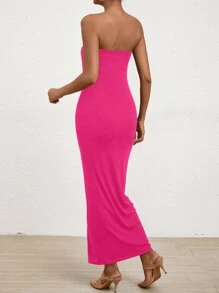 SHEIN Privé Women's Strapless Bodycon Dress With 3d Flower Decoration - Hot Pink - View 2