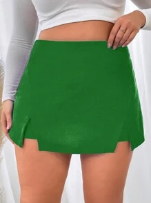 SHEIN Privé Plus Size Green Short Skirts For Spring And Summer - Green - View 3