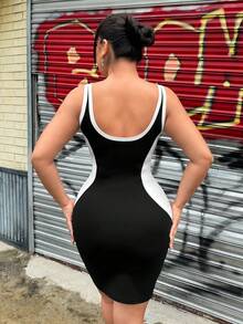 SHEIN SXY 彩色分塊緊身連衣裙,車輛與字母印花設計 - 黑色 - 查看 2