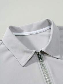 Manfinity Hypemode 男士短袖半拉鍊 Polo 衫 - 灰色 - 查看 4