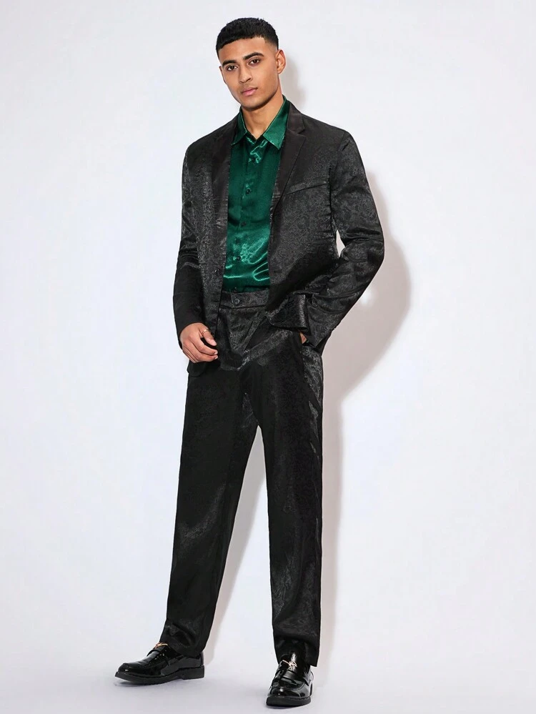 Men's Floral Jacquard Suit, Jacket And Pants Set For Festive Occasions Like Weddings And Parties