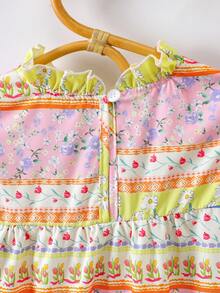 SHEIN 少女草原花卉印花連衣裙,搭配荷葉邊緣 - 彩色 - 查看 5