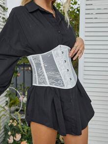 Zabytkowy Sznurówka Widzieć przez Hak i oko Przód Koronkowy tył Pod biustem Trener talii Gorset modelujący Topy Bez bluzki - Biały - Zobacz 6