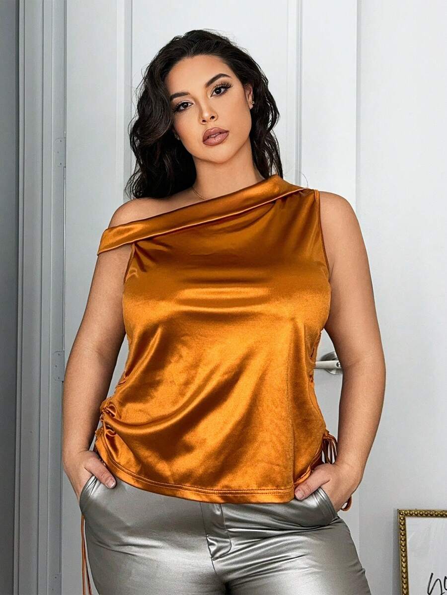 SHEIN SXY 大碼貼身荷葉邊雪紡上衣 - 黃色 - 查看 1