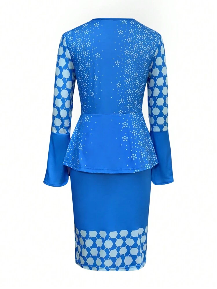 Women'S Patchwork Geometric Printed Split Sleeve Bodycon Dress Fall Cloth For Women