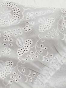 SHEIN LUNE Patchwork Hollow Out Embroidery V-Neckline Dress With Ruffled Hemline And Waist Cinched Design