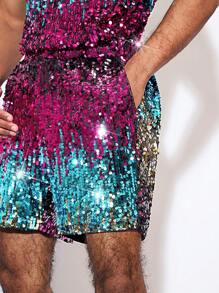 Manfinity RebelGame Men's Gradient Color Sequin Decorated Shorts, Party Festival Costumes - Multicolor - View 2