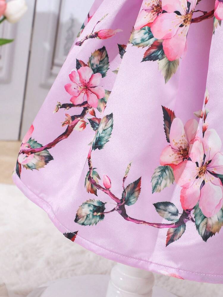 Young Girls' Feather Patchwork Palace Style Gorgeous Shirt And Floral Printed Skirt 2pcs/Set