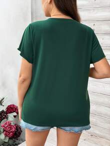 SHEIN LUNE Kích thước lớn Của phụ nữ Màu xanh lá Giải trí Ngày St. Patrick Cỏ ba lá Mẫu Cổ chữ V Ngắn tay Áo thun - màu xanh lá - Xem 2