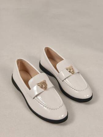 Fall/Winter Women's Casual Outdoor Slip-On Loafers With Leopard Head Decoration, Comfortable And Lightweight, Four Seasons,Flats