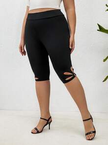 SHEIN LUNE 大尺碼實色中空褲襪 - 黑色 - 查看 5