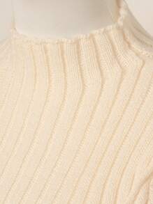 Calvaya Vestido Tipo Suéter De Manga Larga Con Cuello Levantado Para Mujer - Beis - Ver 6