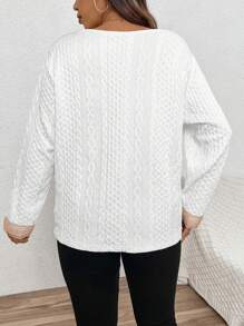 SHEIN LUNE 大码撞色蕾丝V领套头卫衣 秋季卫衣 - 白色 - 查看 2