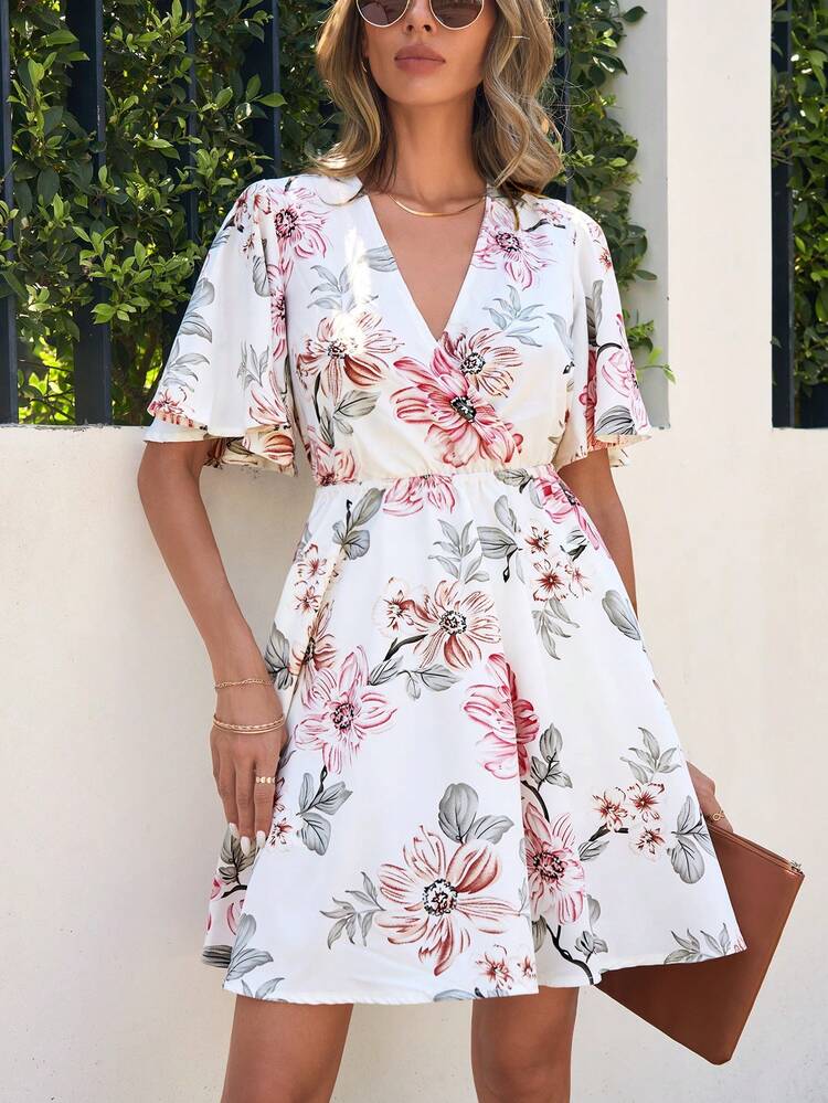 Women's Floral Printed Waist Belted Dress Spring Skirts