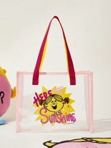 Mr Men Little Miss X SHEIN Bolsa De Praia Transparente Rosa Com Cartoon, Para O Dia Da Mulher