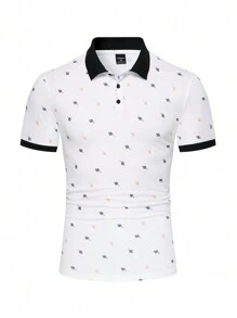 Manfinity Homme Men's Printed Short Sleeve Polo Shirt - White - View 5