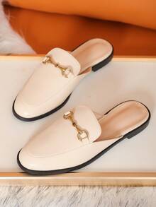 Women's Flat Slipper Shoes, Mule Slides In Beige - Beige - View 5