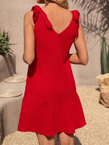 SHEIN VCAY Chất rắn Textured Váy không tay - Đỏ - Xem 2