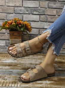 2024年春季新款大尺碼女式平底拖鞋,適用於戶外穿著,歐美風格 - 棕色 - 查看 5