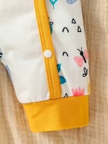 SHEIN 新生嬰兒女童卡通長頸鹿短袖連體褲 - 彩色 - 查看 3