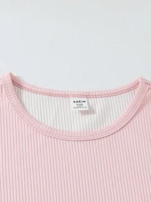 Tween Girls' Spring New Simple Pink Shorts And Round Neck Short-Sleeved Top And Camisole Pajama Set - Pink - View 3