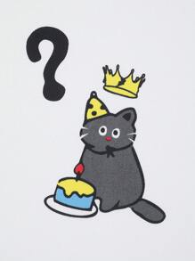 Claim Dot 男士卡通字母图案印花休闲短袖 T 恤，男友礼物 - 白色 - 查看 5