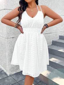 SHEIN Clasi Váy dây mảnh thêu rỗng cỡ lớn - trắng - Xem 1