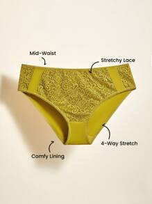 LUVLETTE Plus Lingerie 中腰蕾丝三角裤女士内衣内裤 - 黃色 - 查看 6