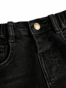 SHEIN 年輕少女破洞牛仔褲 - 黑色 - 查看 3