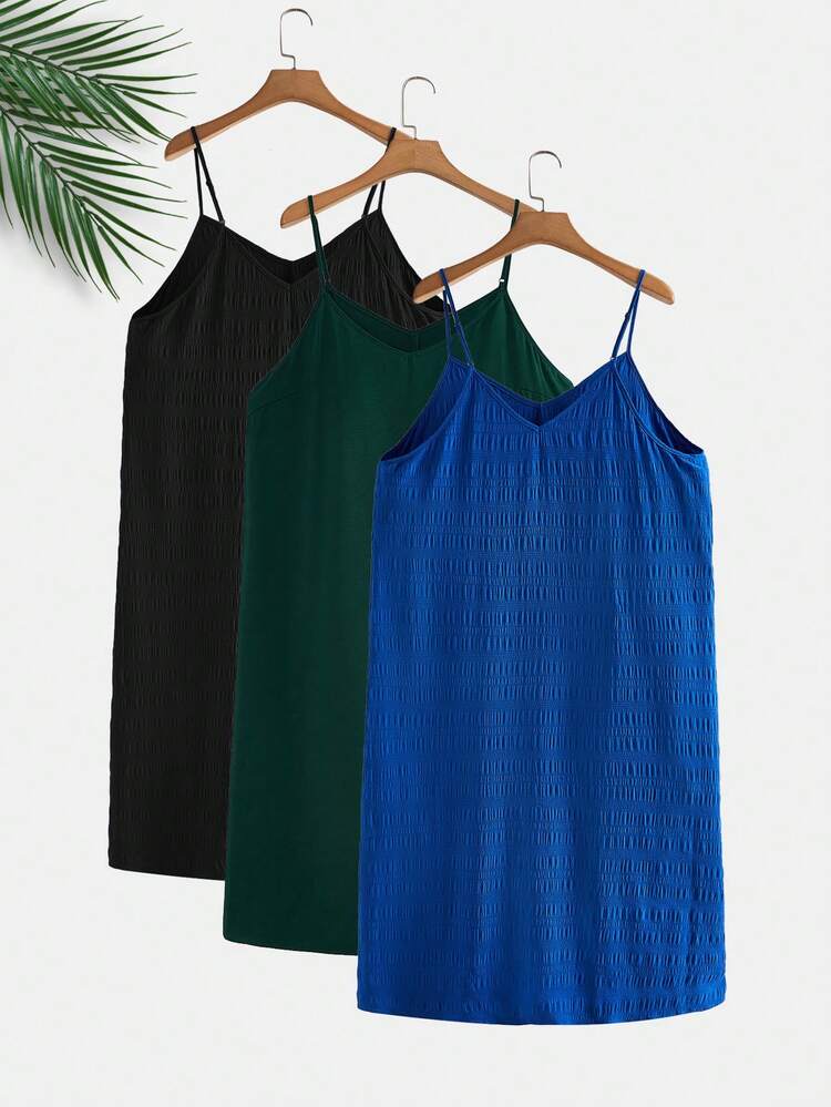 3pcs/Set Plus Size Women's Solid Color Cami Dress