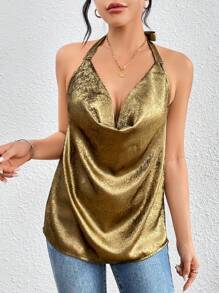 Chiquease Của phụ nữ Dây Áo cổ bò Buộc lại Áo ba lỗ - Vàng - Xem 4