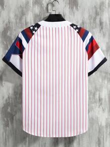 Manfinity Roghcode Men's Colorblocked Button-Front Shirt With Letter And Flag Print