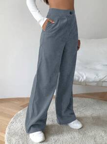 EURMUSE High-waisted Trousers With Diagonal Pockets - Grey - View 4