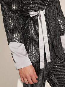 Manfinity VCAY Men's Casual Sequin Suit 2pcs/Set - Silver - View 3