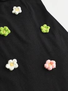 SHEIN Cô gái Tween Dệt kim 3D Hoa Trang trí Dây đeo Mì Ý  Đầm - màu đen - Xem 4