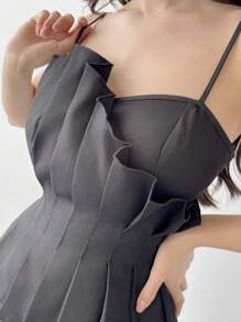 Firerie Solid Color Pleated Asymmetrical Hem Camisole Top - Black - View 5