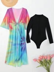 Swim Mulvari Traje De Baño De Una Pieza Negro Para Mujer Y Cubierta Con Diseño Teñido De Malla, Para Verano, Playa, Vacaciones, Viajes, Festivales, Piscinas Y Surf