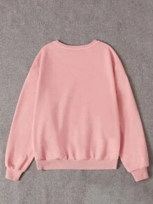 SHEIN Tween Girl Cat Print Thermal Lined Sweatshirt - Pink - View 2