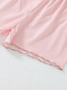 Tween Girls' Spring New Simple Pink Shorts And Round Neck Short-Sleeved Top And Camisole Pajama Set - Pink - View 7