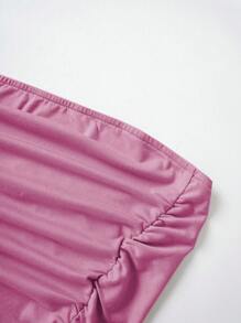 SHEIN Unity Women's Solid Colored Strapless Top With Ruched Detail On Both Sides Of Waist - Pink - View 3