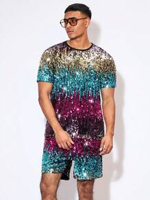 Manfinity RebelGame Men's Gradient Color Sequin Decorated Shorts, Party Festival Costumes - Multicolor - View 4