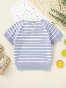 Baby Boy Striped Raglan Short Sleeve Sweater - Blue - View 2