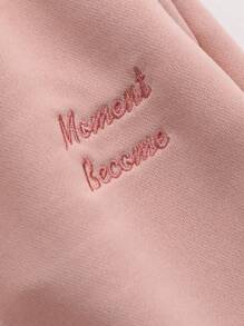 Dazy Designer Women's Pink Letter Embroidery Drawstring Waist Long Pants