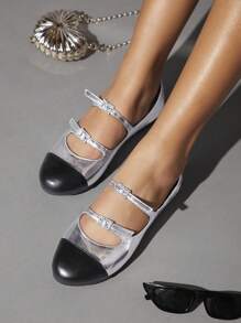 SHUZIA 女士色塊鑲鑽平底鞋 - 銀色 - 查看 1