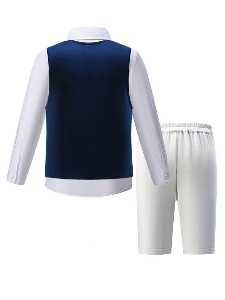 2pcs Color Block Gentlemen's Vest Set, Vintage College Style Suit For Festival, Party, Dress Up Occasions Like Birthday, Wedding Or Performances