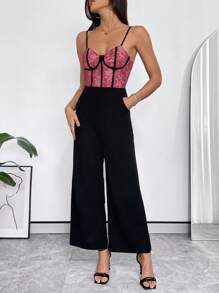 SHEIN Privé Mono De Tirantes De Encaje Para Mujeres - Burdeos - Ver 6