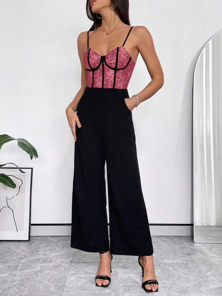 Lace Splicing Cami Jumpsuit For Women