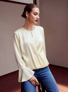 MOTF PREMIUM 絲質純色擴口袖上衣 - 杏色 - 查看 6